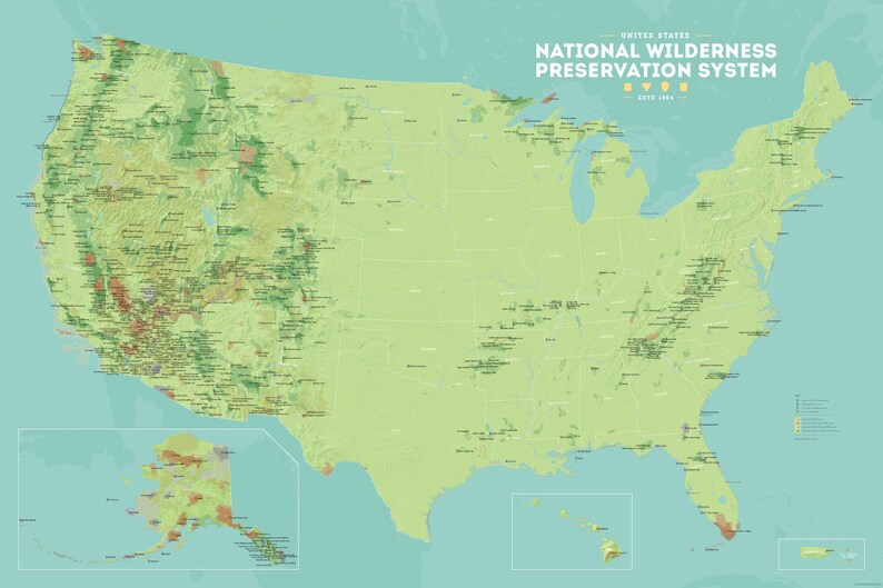 US National Wilderness Preservation System Map Poster
