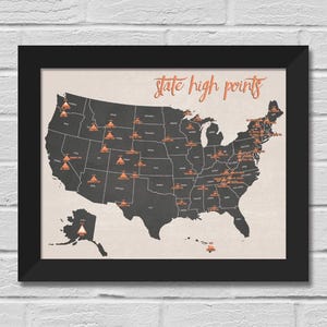 State Highpoints Map 11x14 Print
