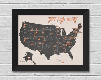 カリフォルニア州の郡の高地地図 11x14 印刷 - Etsy 日本