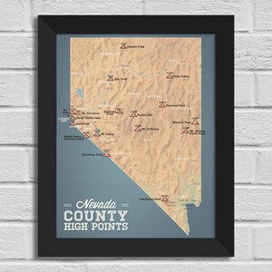 Nevada County Highpoints Karte Druck 11x14