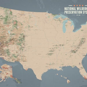 US National Wilderness Preservation System Map 24x36 Poster