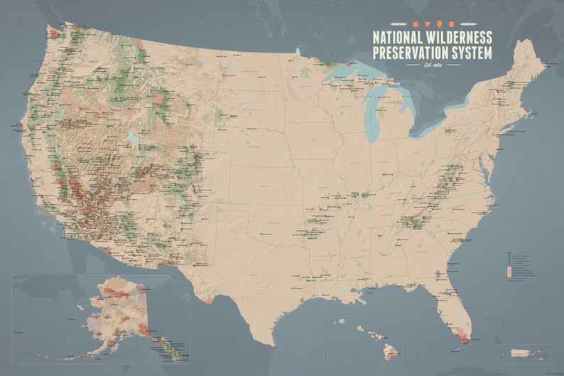 US National Wilderness Preservation System Map Poster