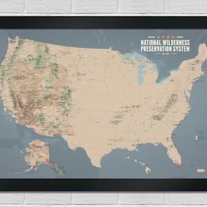 Póster del mapa del Sistema Nacional de Preservación de Áreas Silvestres de EE. UU. (24 x 36) imagen 1