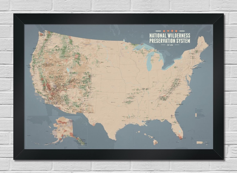 Póster del mapa del Sistema Nacional de Preservación de Áreas Silvestres de EE. UU. (24 x 36) imagen 1