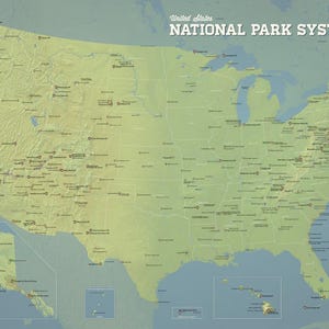 US National Park Systemeinheiten Karte 24x36 Poster