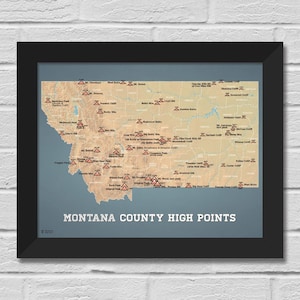 Hoogtepuntenkaart Montana County 11 x 14 afdrukken