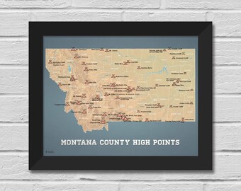 Hoogtepuntenkaart Montana County 11 x 14 afdrukken
