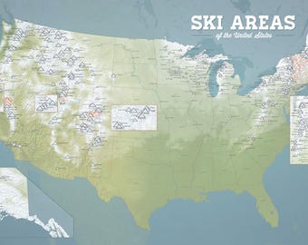 US Ski Resorts Map 24x36 Poster