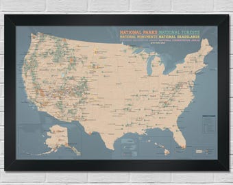US National Parks, Monuments, & Forests Map 24x36 Poster