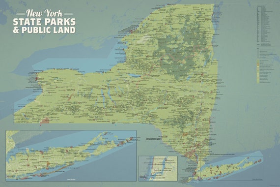 ny state parks map New York State Parks Public Lands Map 24x36 Poster Etsy ny state parks map
