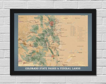 Kaart van 18 x 24 met kaart van de staatsparken van Colorado en de Federal Lands