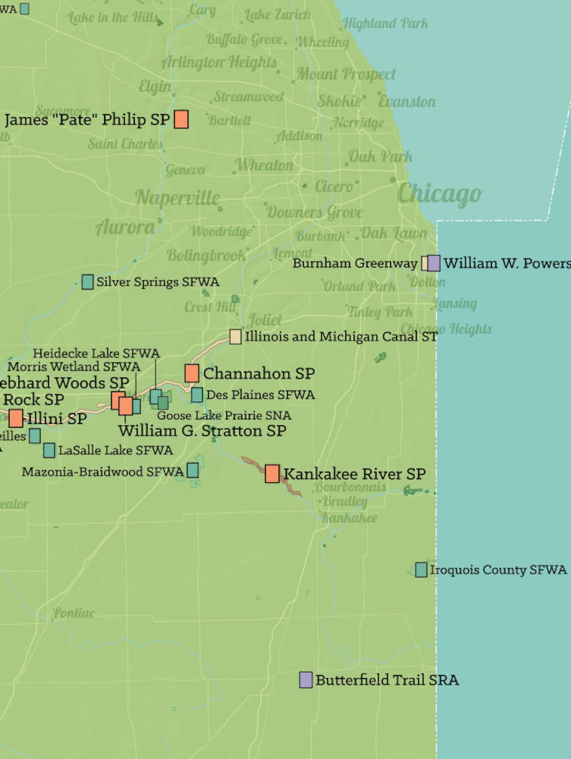 Illinois State Parks Map 18x24 Poster Etsy