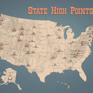 State Highpoints Map 11x14 Print - Etsy