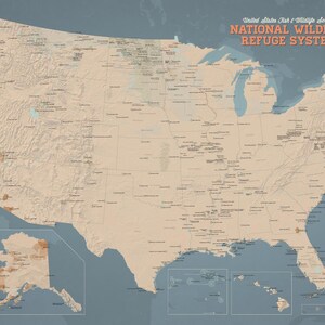 US National Wildlife Refuge System Checklist Map  Poster, FWS, USFWS