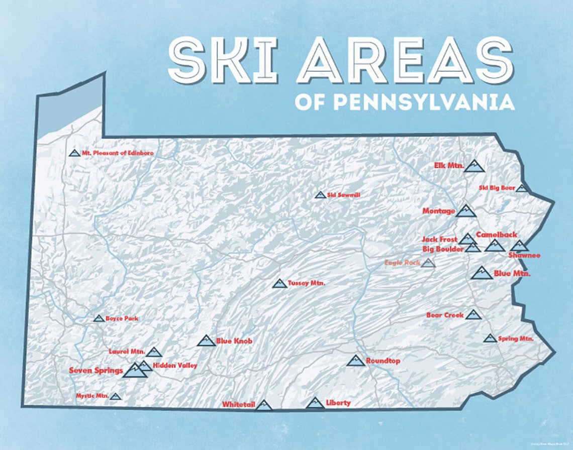 Pennsylvania Ski Resorts Map 11x14 Print Etsy