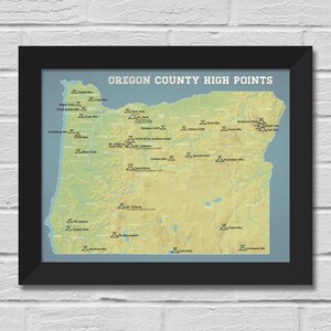 Oregon County Highpoints Karte Druck 11x14