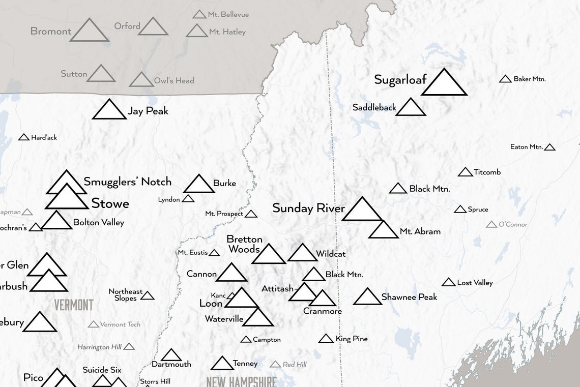 Northeast Ski Resorts Map 24x36 Poster Etsy