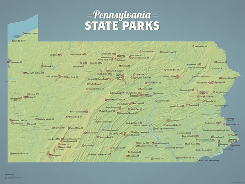 Pennsylvania State Parks Map 18x24 Poster Etsy