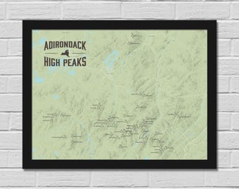 Póster de 18 x 24 con el mapa de los picos altos de Adirondack