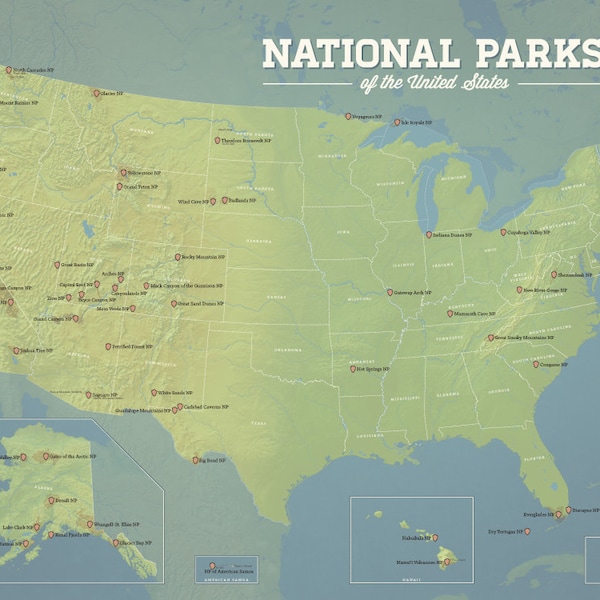 US National Parks Map 18x24 Poster