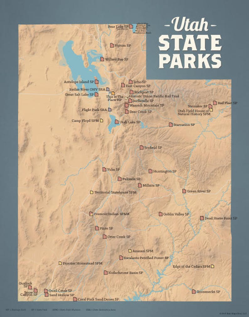 utah state parks map 11x14 print etsy