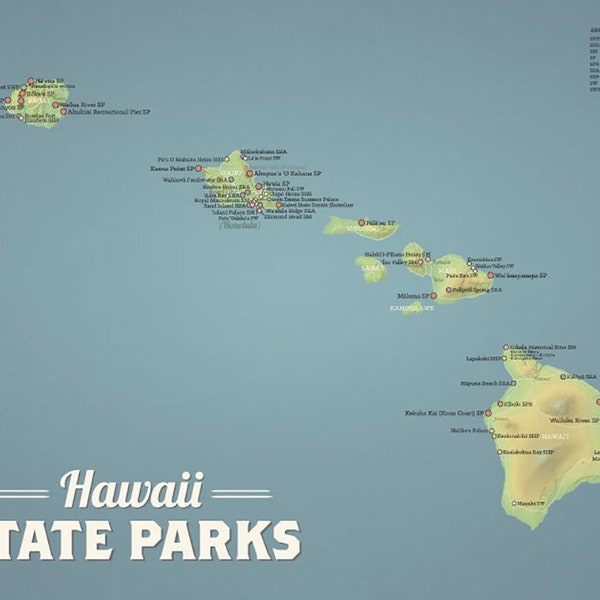 Hawaii State Parks Map 11x14 Print