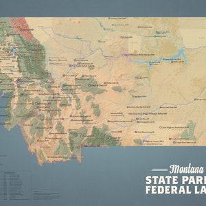 Montana State Parks & Bundesländer Karte 18x24 Poster