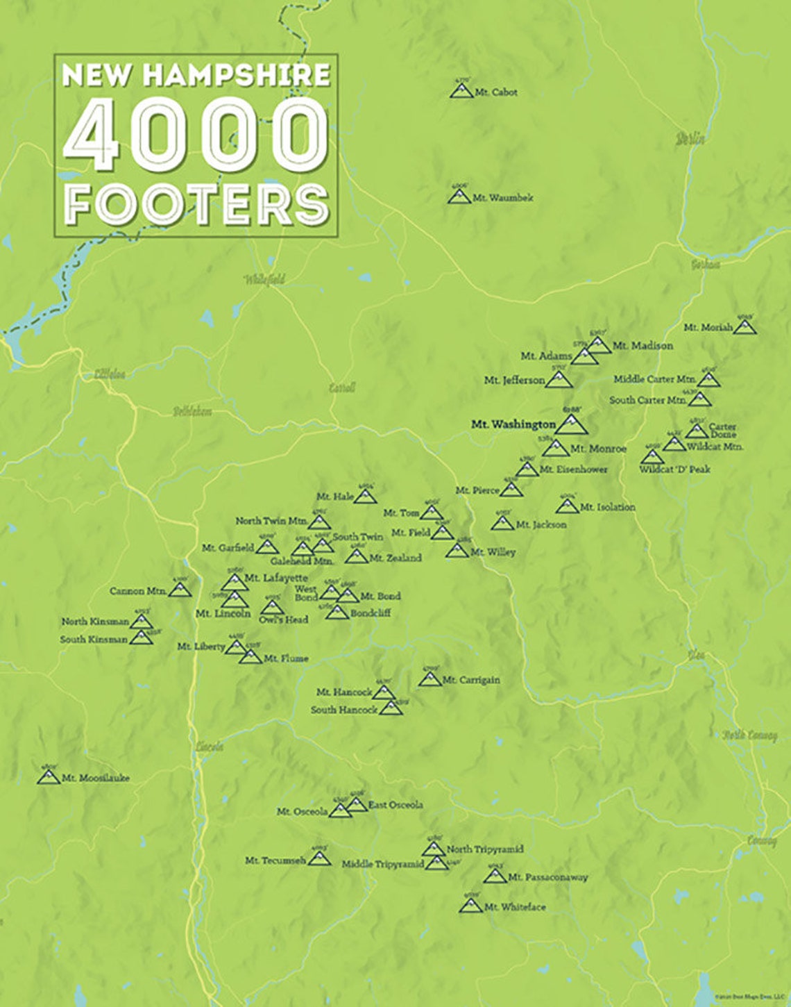 New Hampshire 4000 Footers Map 11x14 Print Etsy Il Sg4n 