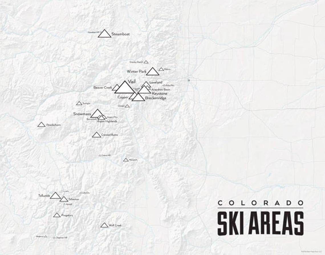 Colorado Ski Resorts Map 11x14 Print | Etsy