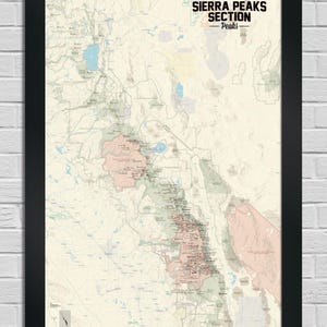 Sierra Peaks Section Climbers' Checklist Map 24x36 Poster