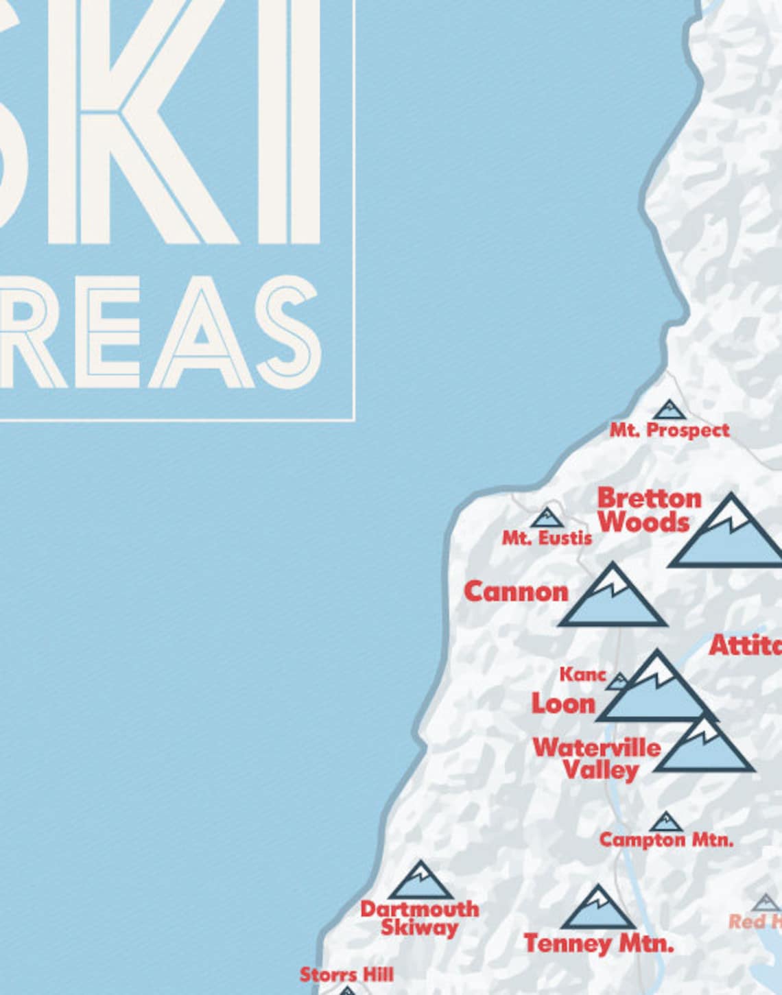 Etsy New Hampshire Ski Resorts Map