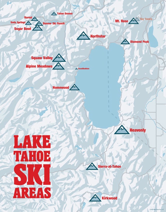 map of lake tahoe ski resorts Lake Tahoe Ski Resorts Map 11x14 Print Etsy map of lake tahoe ski resorts
