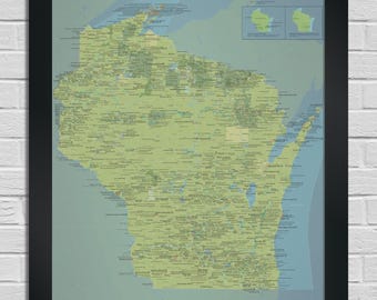 Kaart 24 x 36 met kaart van Wisconsin State Parks & Public Lands