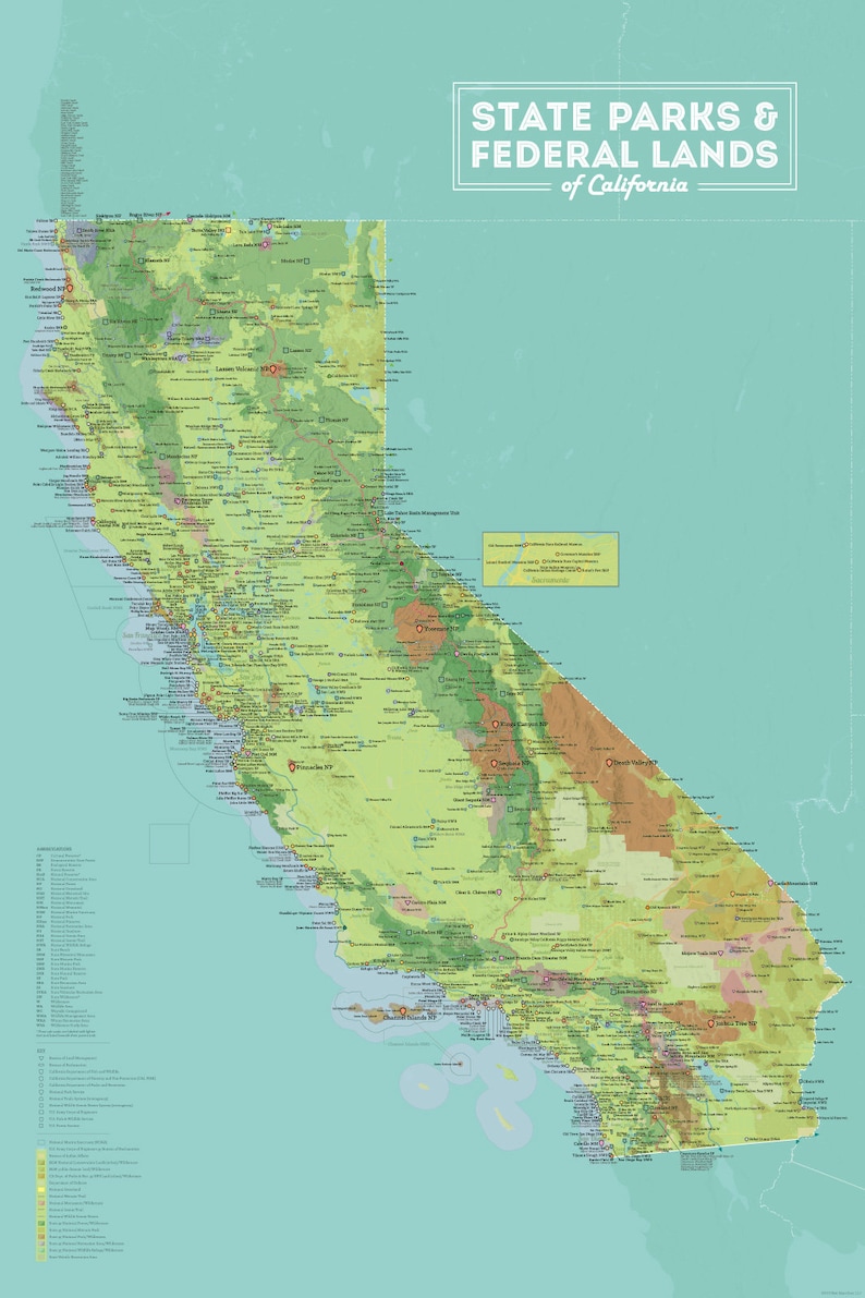 California State Parks &amp; Federal Lands Map 24x36 Poster - Etsy
