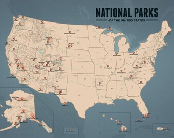 US National Parks & Monuments Map 18x24 Poster  Etsy