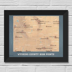 Wyoming County Highpoints Karte Druck 11x14