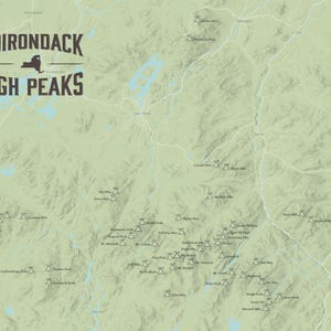 Poster Carte des hauts sommets des Adirondacks 18 x 24 pouces