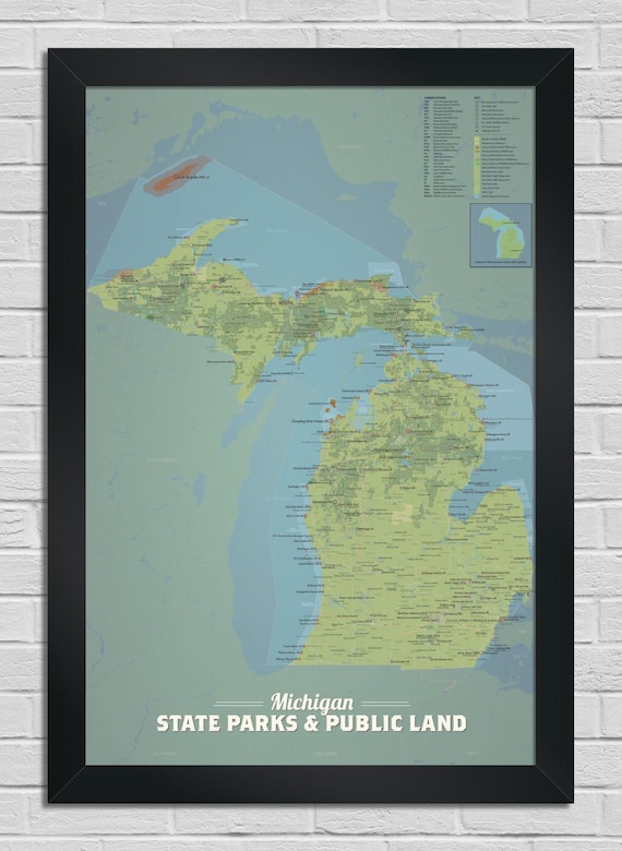 Michigan state parks and public lands wall map