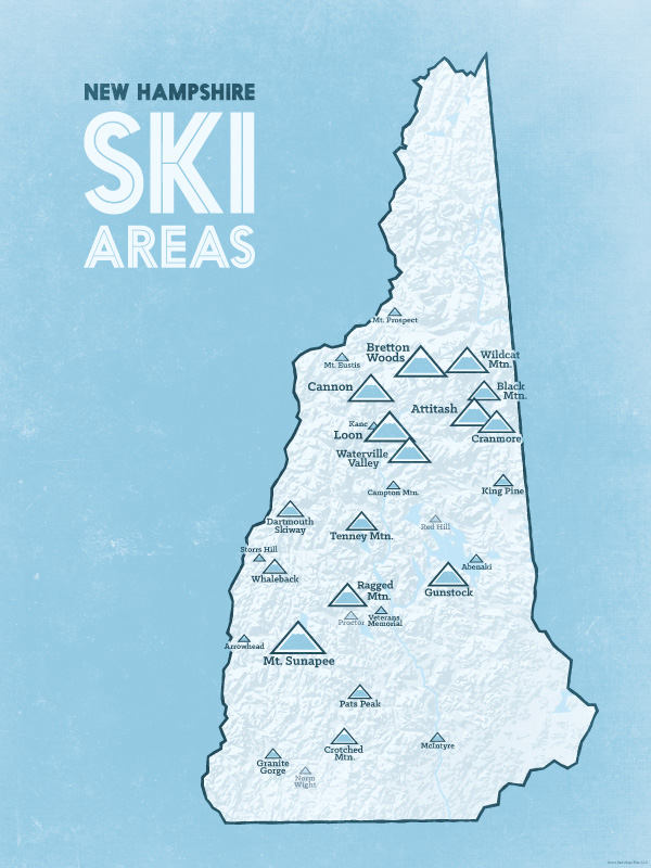 Ski New Hampshire Map New Hampshire Ski Resorts Map 18X24 Poster | Etsy Ireland