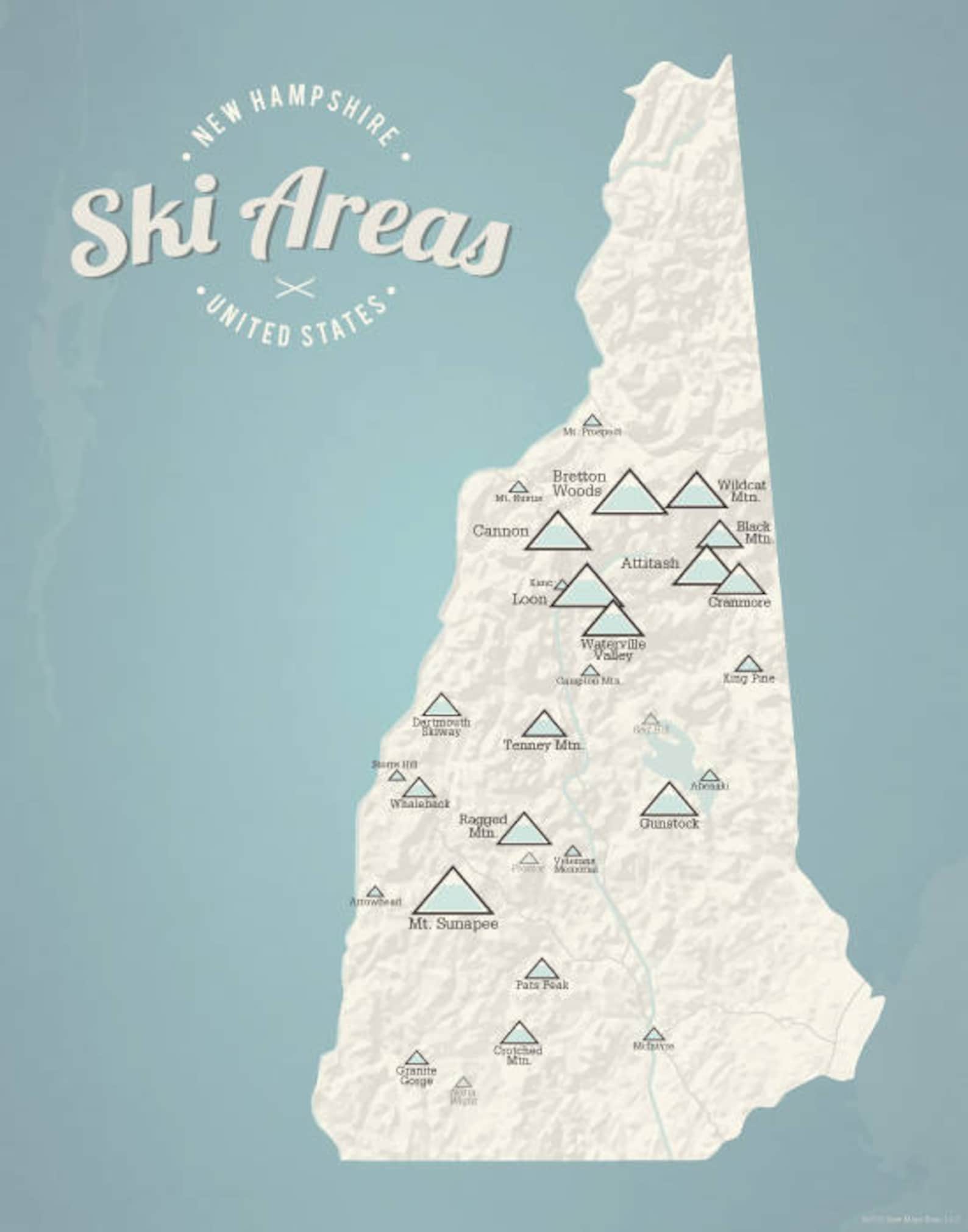 New Hampshire Ski Resorts Map 11x14 Print