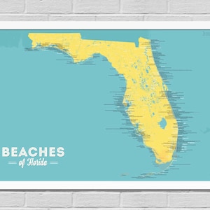 Póster del mapa de playas de Florida (24 x 36)