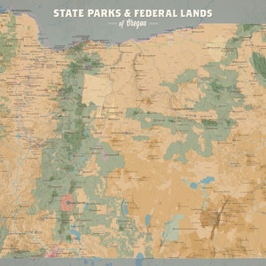 Póster de 24 x 36 del mapa de parques estatales y tierras federales de Oregón