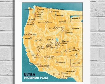 Ultra Prominent Peaks Map 11x14 Print - 48 States
