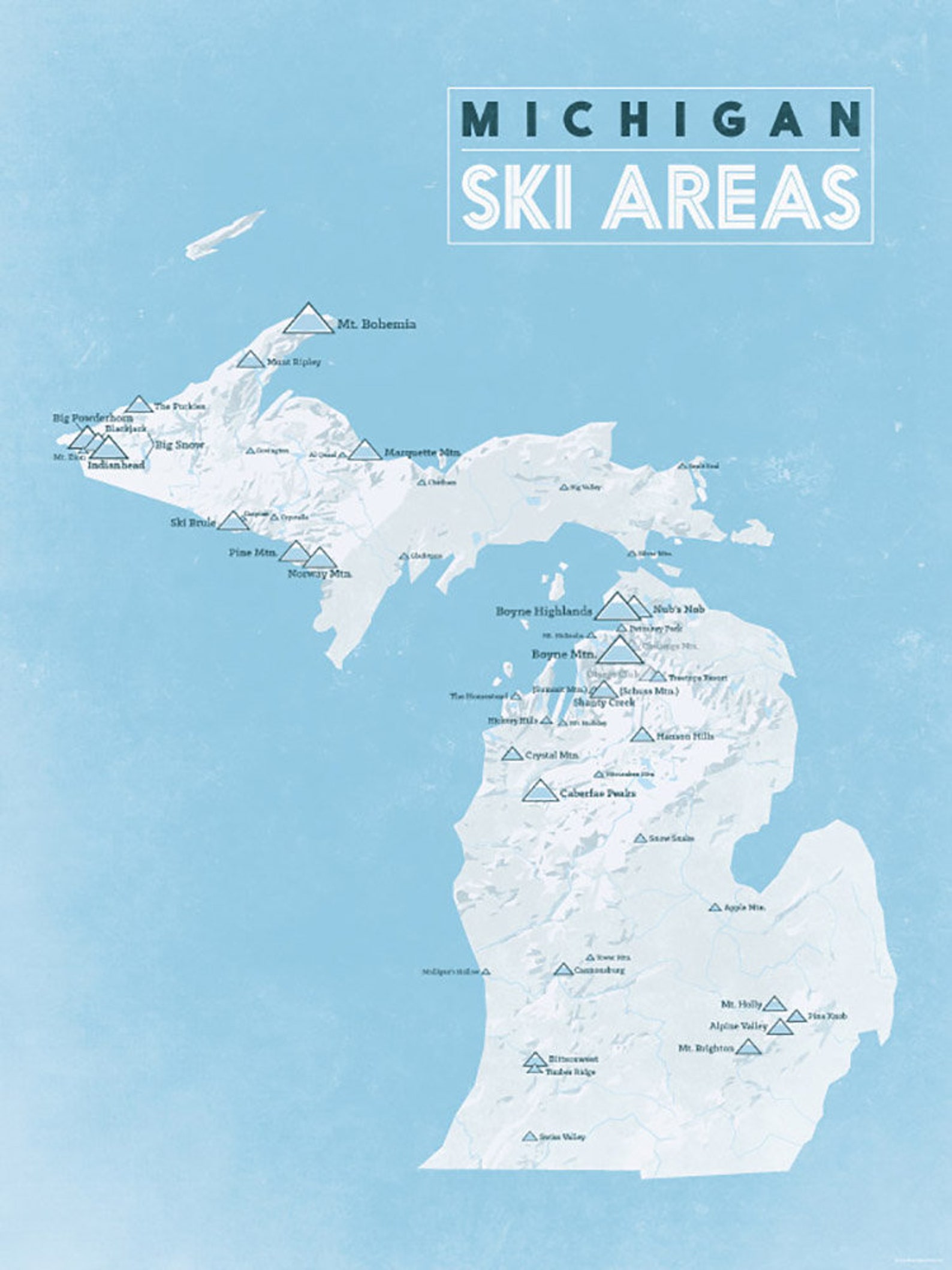 Michigan Ski Resorts Map 18x24 Poster Etsy