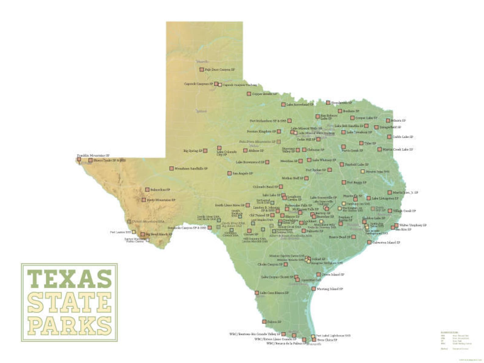 Texas State Parks Map 18x24 Poster Etsy