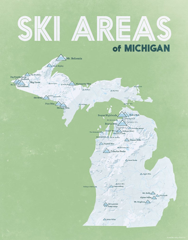 Michigan Ski Resorts Map 11x14 Print Etsy