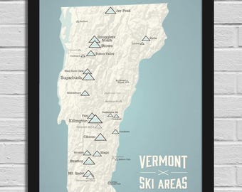 Vermont Ski Resorts Map 18x24 Poster