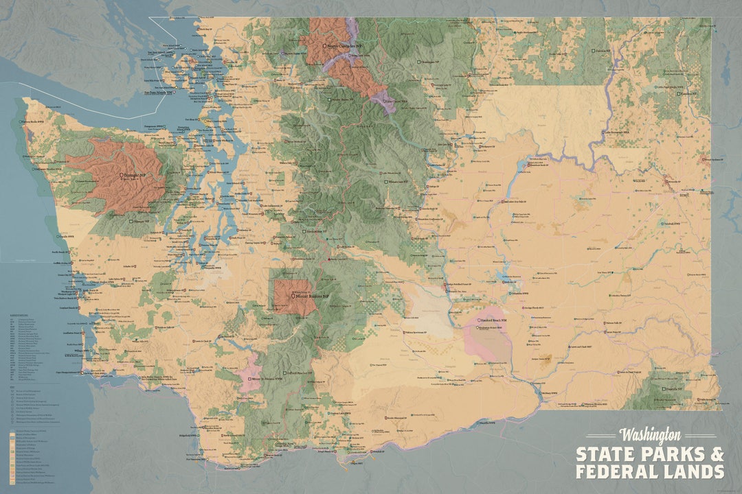 Washington State Parks Federal Lands Map 24x36 Poster Etsy Il 1080xN.1402026572 Nceq 