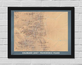 Colorado 2000' Prominence Peaks Map 18x24 Poster