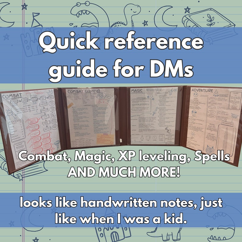 D&D 5e DM Screen Inserts Handwritten Style Printable PDF (letter, 4 ...